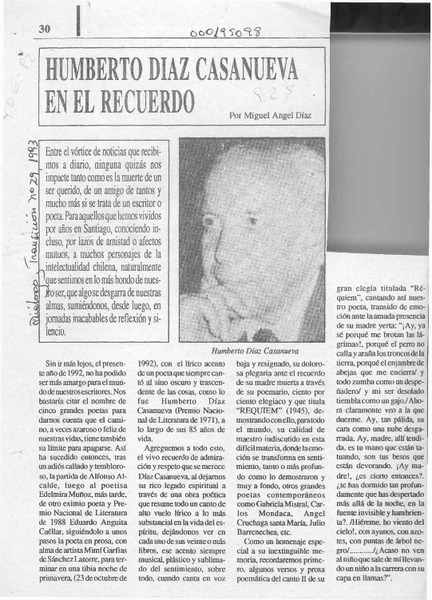 Humberto Díaz Casanueva, en el recuerdo  [artículo] Miguel Angel Díaz.