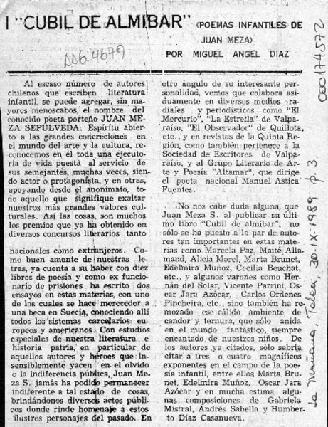 "Cubil de almíbar"  [artículo] Miguel Angel Díaz.