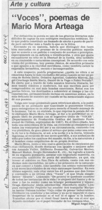 "Voces", poemas de Mario Mora Arteaga  [artículo] Miguel Angel Díaz.