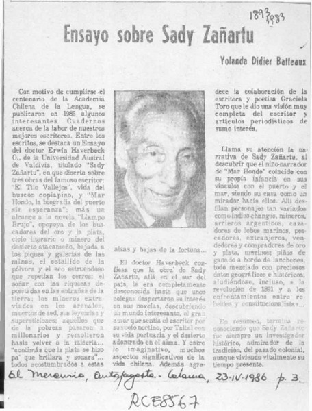 Ensayo sobre Sady Zañartu  [artículo] Yolanda Didier Batteaux.