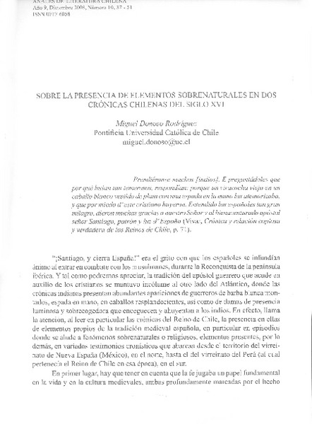 Sobre la presencia de elementos sobrenaturales en dos crónicas chilenas del siglo 16