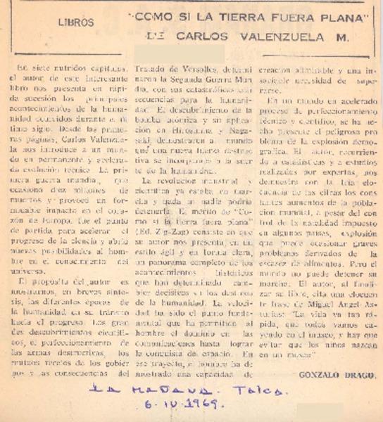 Como si la tierra fuera plana" de Carlos Valenzuela M.