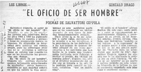 El oficio de ser hombre"  [artículo] Gonzalo Drago.