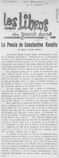 La poesía de Constantivo Kavafis.