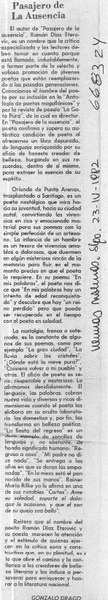 Pasajero de la ausencia  [artículo] Gonzalo Drago.