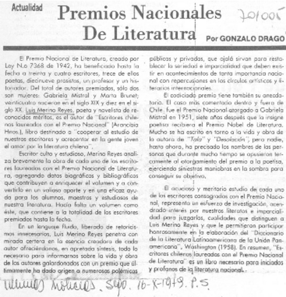 Premios nacionales de literatura