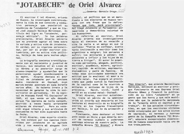 "Jotabeche" de Oriel Alvarez  [artículo] Gonzalo Drago.