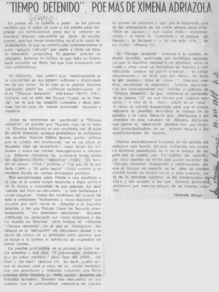 "Tiempo detenido", poemas de Ximena Adriazola