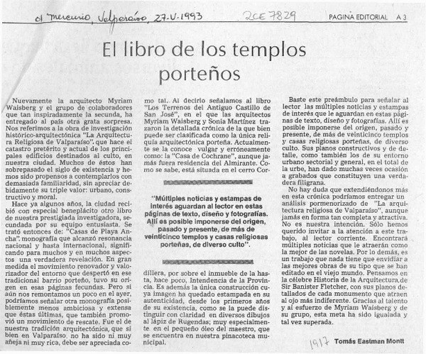 El libro de los templos porteños  [artículo] Tomás Eastman Montt.