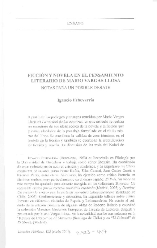 Ficción y novela en el pensamiento literario de Mario Vargas Llosa  [artículo] Ignacio Echevarría.