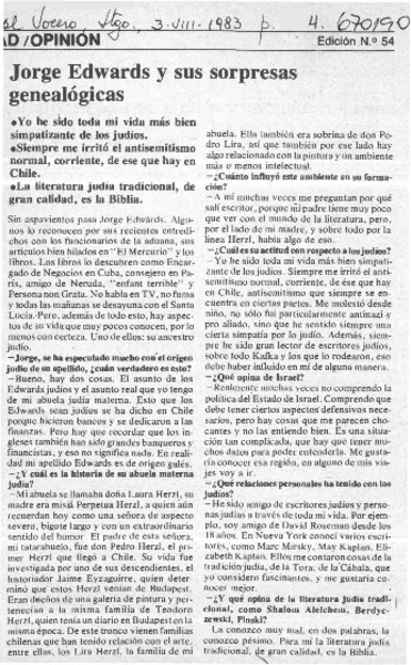 Jorge Edwards y sus sorpresas genealógicas : [entrevista]