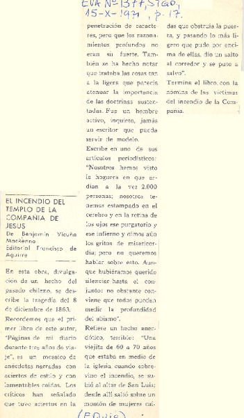 El incendio del templo de la compañía de Jesús