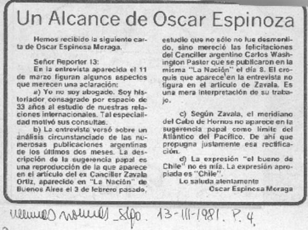 Un alcance de Oscar Espinoza.