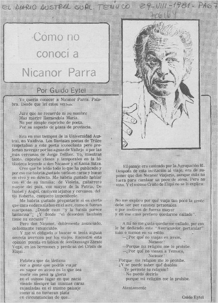 Como no conocí a Nicanor Parra