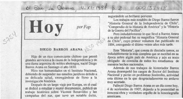 Diego Barros Arana  [artículo] Fap.