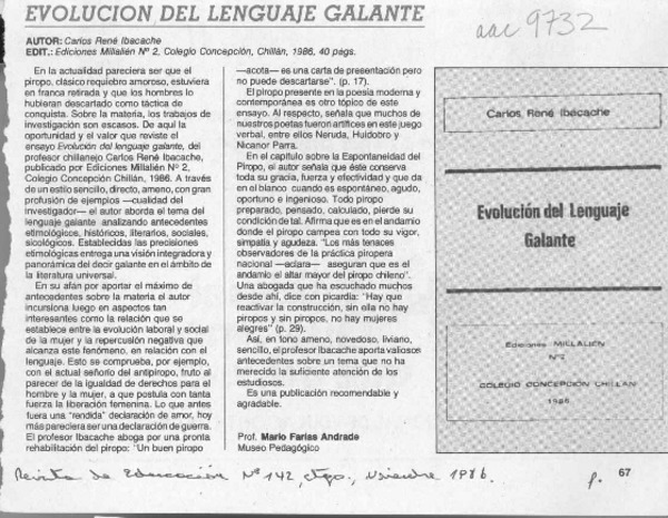 Evolución del lenguaje galante  [artículo] Mario Farías Andrade.