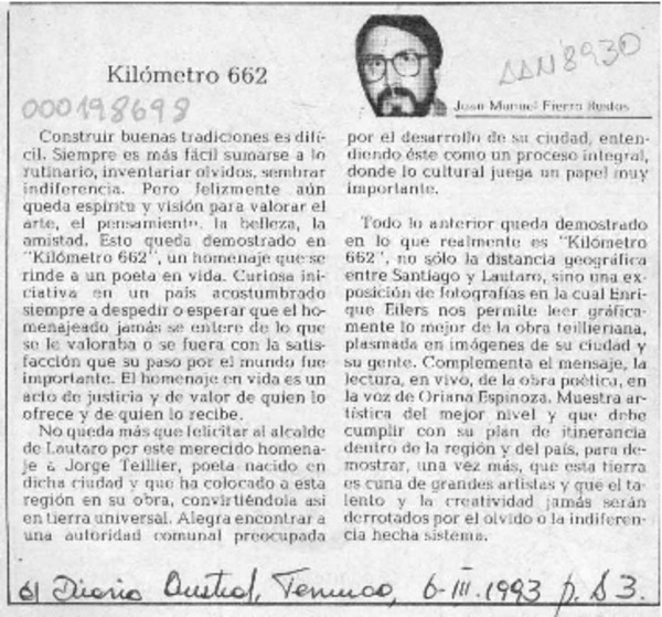 Kilómetro 662  [artículo] Juan Manuel Fierro Bustos.