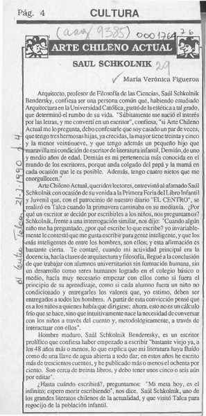 Saúl Schkolnik  [artículo] María Verónica Figueroa.
