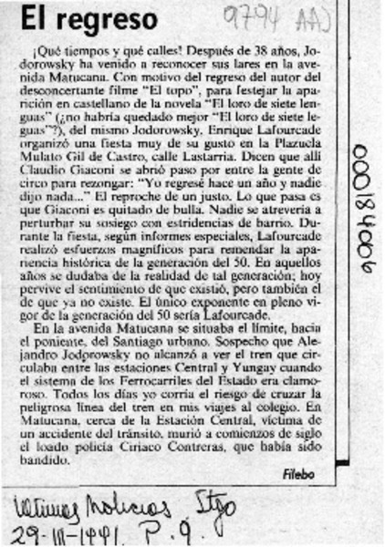 El regreso  [artículo] Filebo.