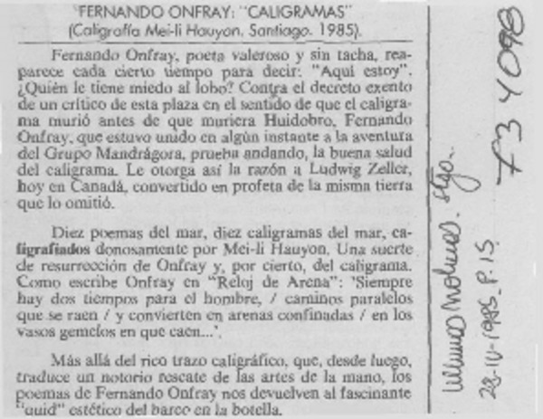 Fernando Onfray, "Caligramas"