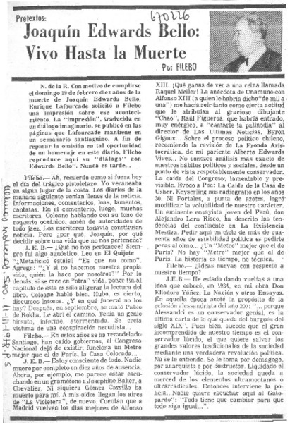 Joaquín Edwards Bello, vivo hasta la muerte