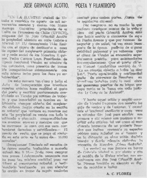 José Grimaldi Acotto, poeta y filántropo