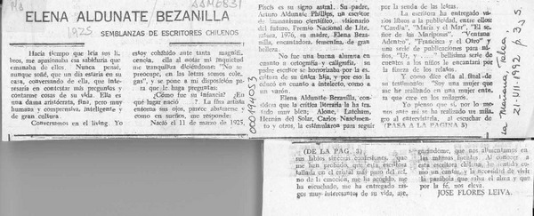 Elena Aldunate Bezanilla  [artículo] José Flores Leiva.