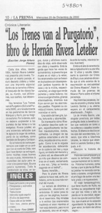"Los Trenes van al purgatorio", libro de Hernán Rivera Letelier  [artículo] Jorge Arturo Flores