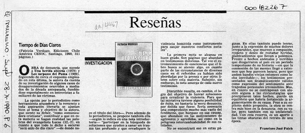 Tiempo de días claros  [artículo] Francisco José Folch.