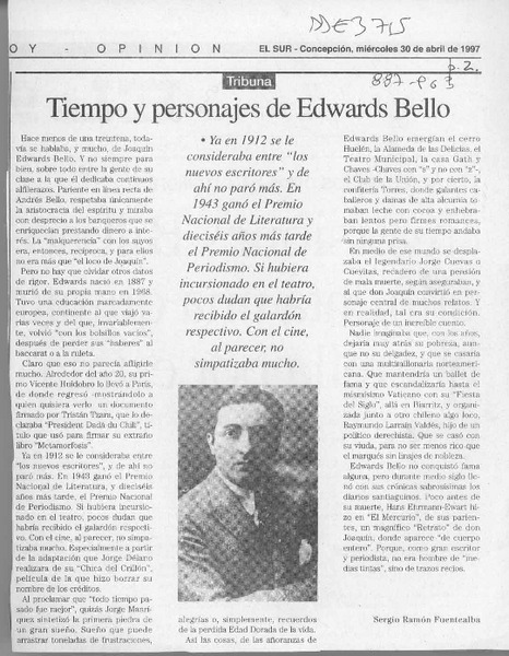 Tiempo y personajes de Edwards Bello  [artículo] Sergio Ramón Fuentealba.