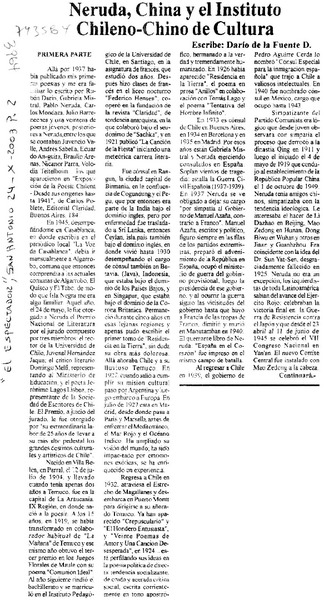 Neruda, China y el Instituto Chileno-Chino de Cultura