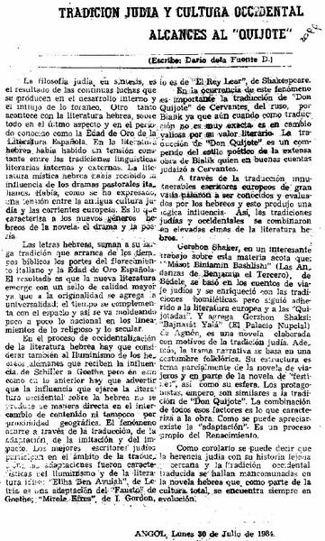 Tradición judía y cultura occidental alcances al "Quijote"