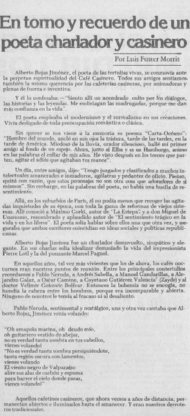 En torno y recuerdo de un poeta charlador y casinero