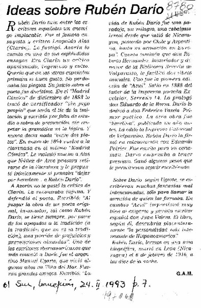 Ideas sobre Rubén Darío  [artículo] G. A. M.
