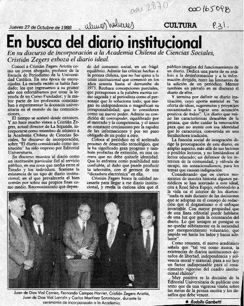 En busca del diario institucional  [artículo] Rodolfo Gambetti.