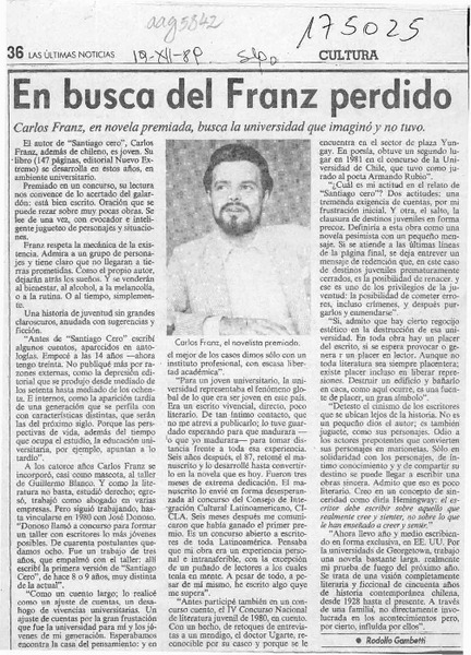 En busca del Franz perdido  [artículo] Rodolfo Gambetti.