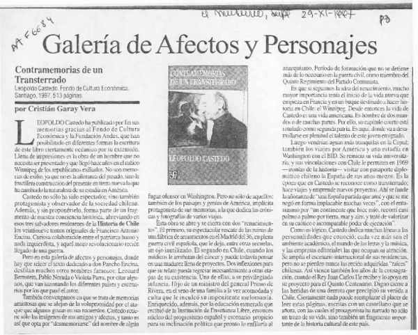 Galería de afectos y personajes  [artículo] Cristián Garay Vera.