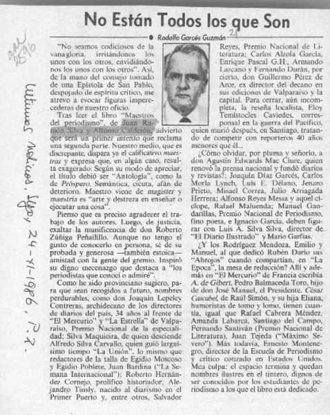 No están todos los que son  [artículo] Rodolfo Garcés Guzmán.