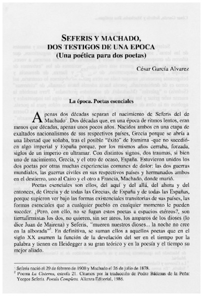 Seferis y Machado, dos testigos de una época