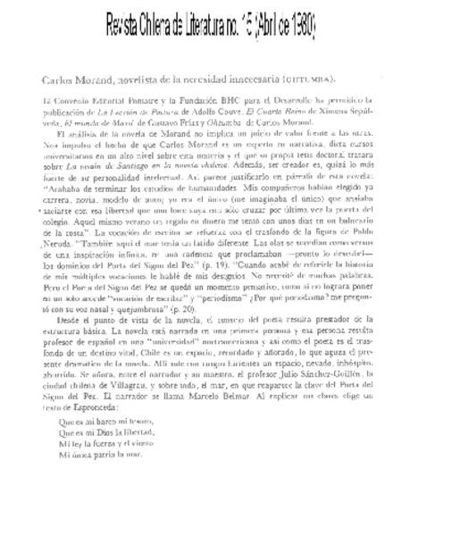 Carlos Morand, novelista de la necesidad innecesaria