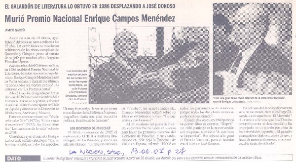 Murió Premio Nacional Enrique Campos Menéndez