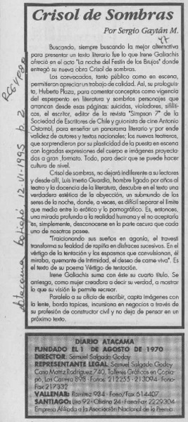 Crisol de sombras  [artículo] Sergio Gaytán M.