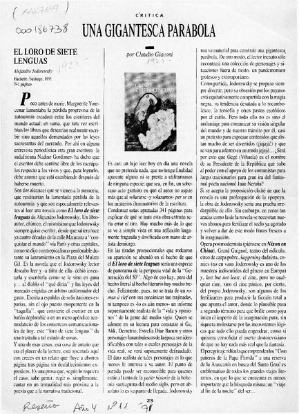 Una gigantesca parábola  [artículo] Claudio Giaconi.