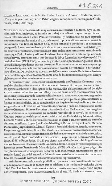 Varia lección  [artículo] Miguel Gómes