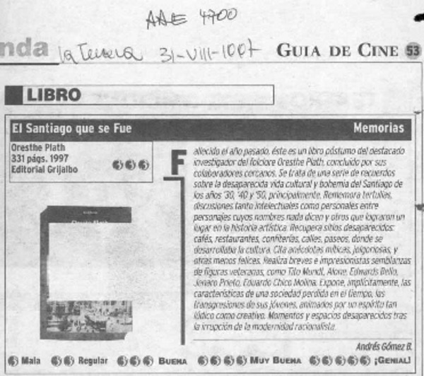 El Santiago que se fue  [artículo] Andrés Gómez B.