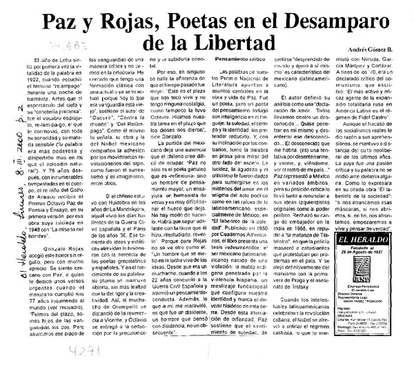 Paz y Rojas, poetas en el desamparo de la libertad