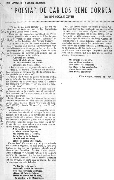 Poesía" de Carlos René Correa  [artículo] Jaime González Colville.