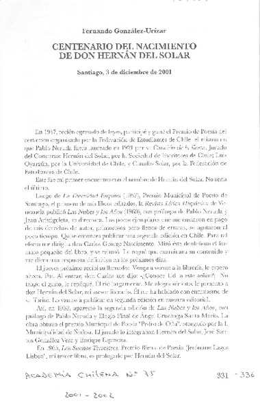 Centenario del nacimiento de don Hernán del Solar