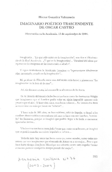 Imaginario poético trascendente de Óscar castro