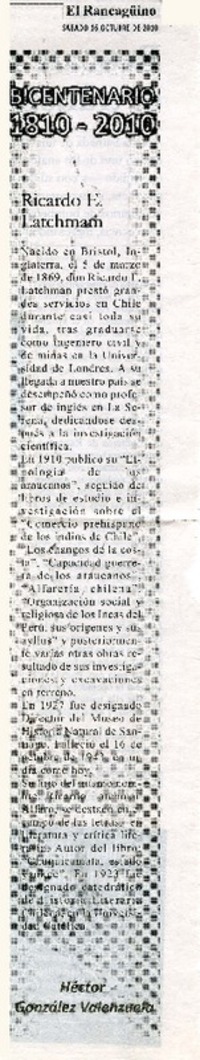 Ricardo E. Latchmam  [artículo] Hèctor Gonzàlez Valenzuela.